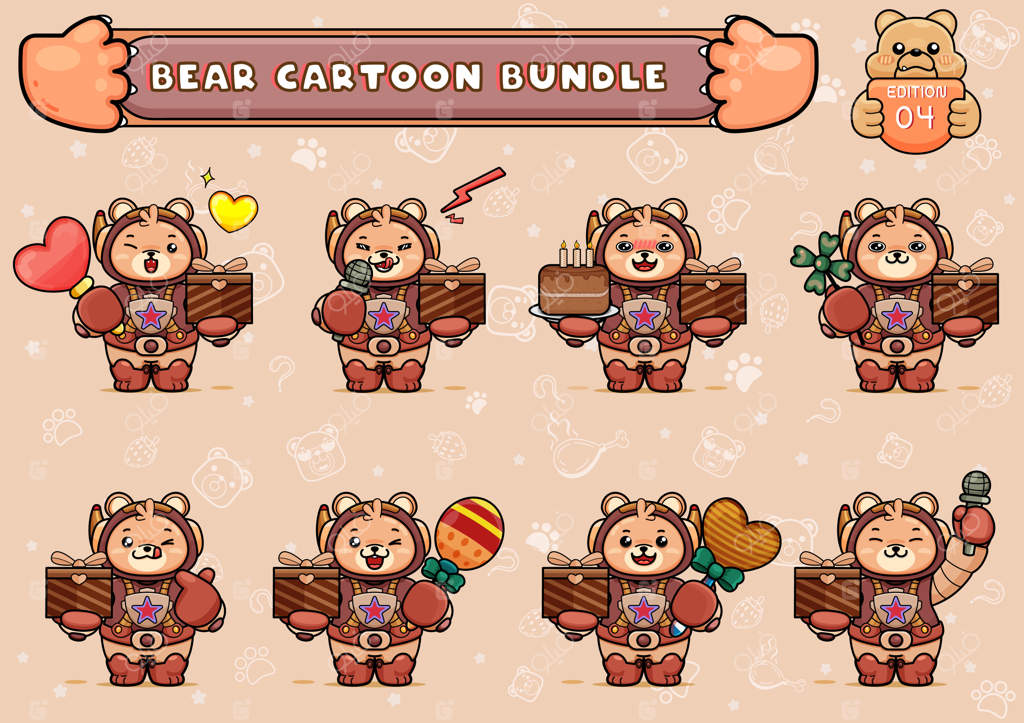 بسته تصاویر بامزه خرس فضانورد با جعبه شکلات و دیگر وسایل