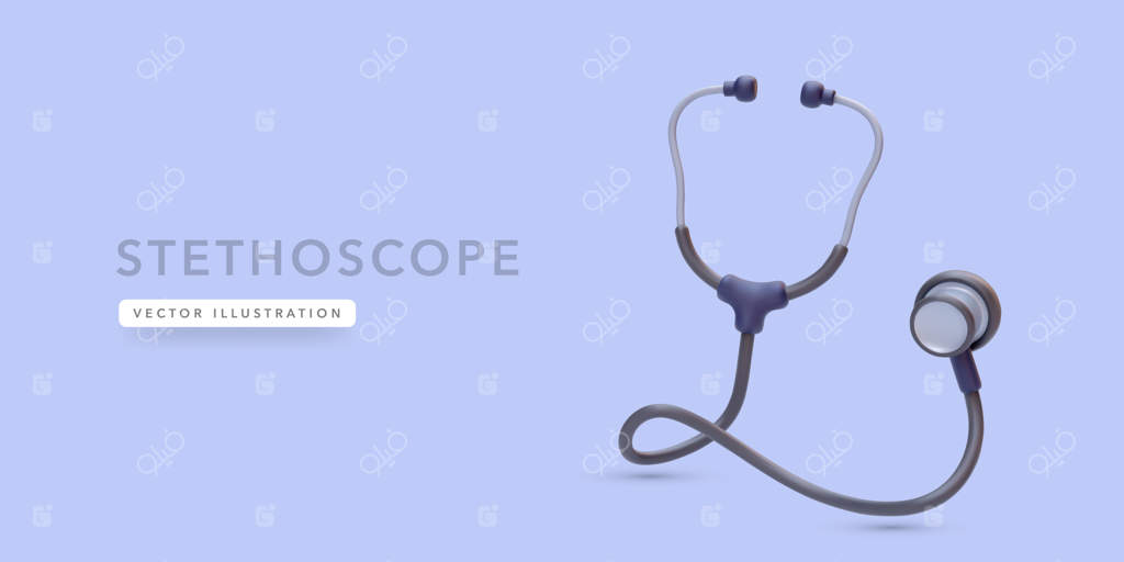 گوشی پزشکی واقع‌گرایانه با سایه در پس‌زمینه آبی - تصویر برداری