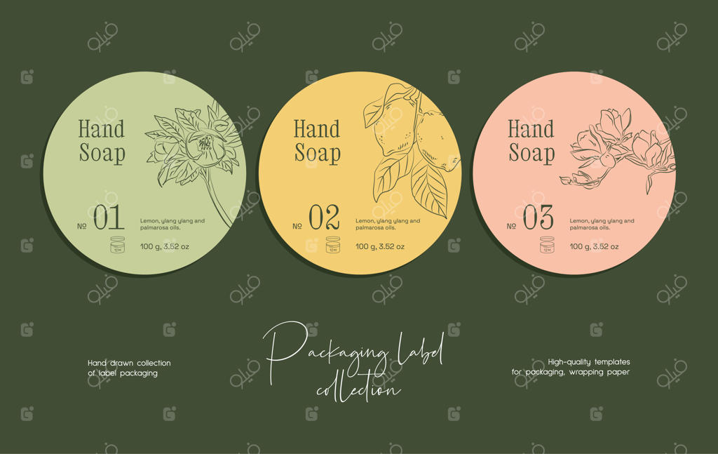 قالب طراحی برچسب لوازم آرایشی با هنر خطی دستی و وکتور