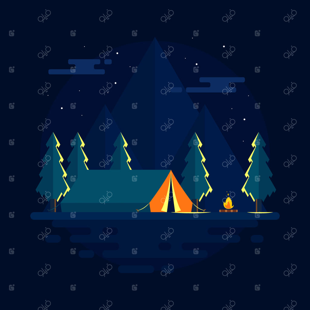 وکتور کمپینگ شبانه در کوهستان