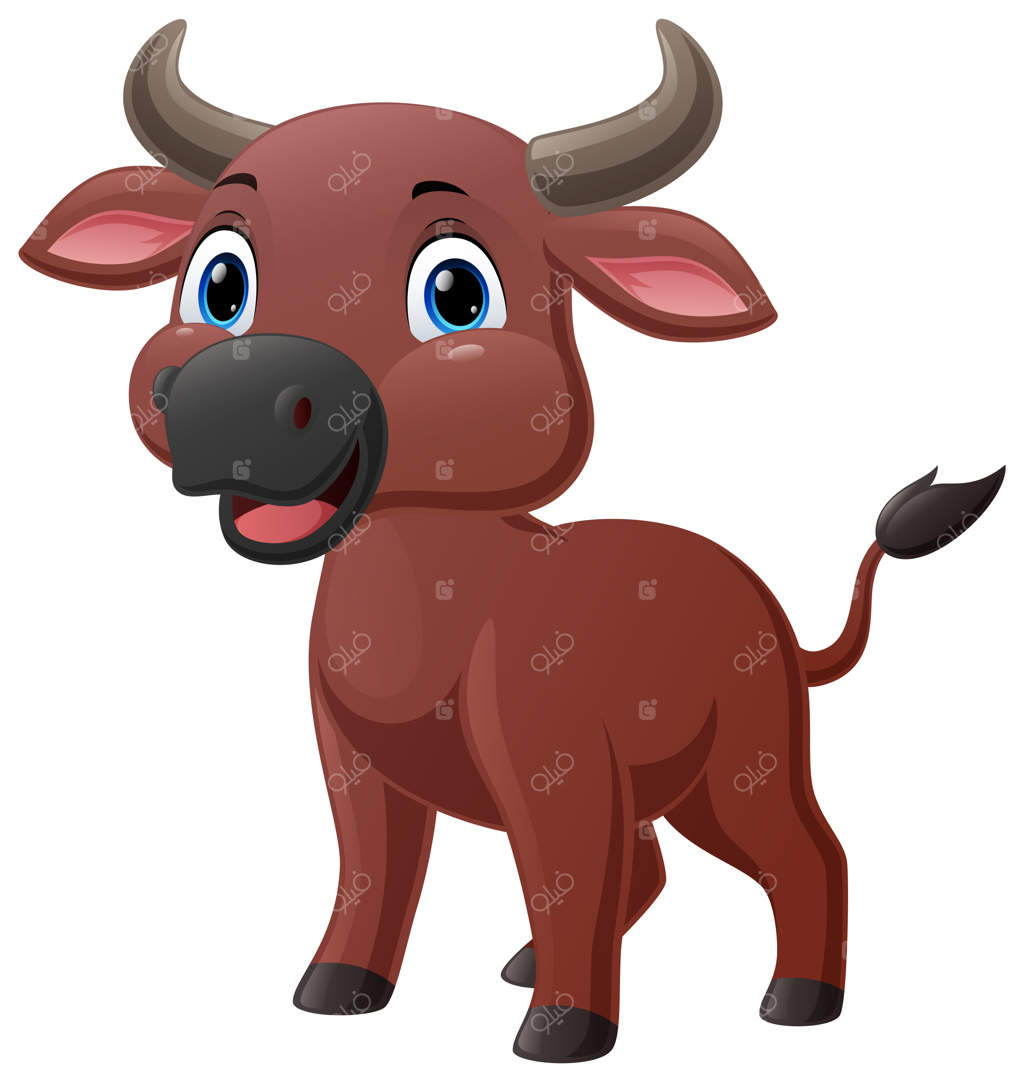 تصویر کارتونی بوفالوی کوچولوی دوست‌داشتنی بر روی زمینه سفید
