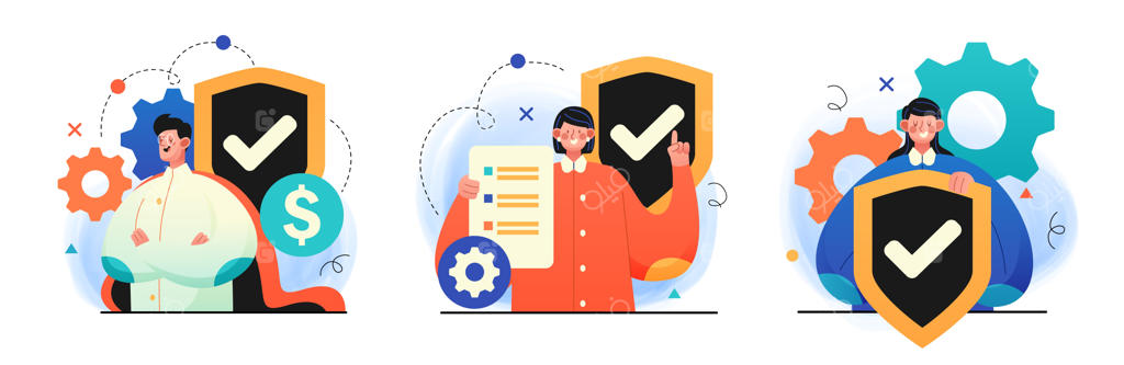 تصاویر مفاهیم حفاظت و امنیت با کاراکتر کارتونی و سپر