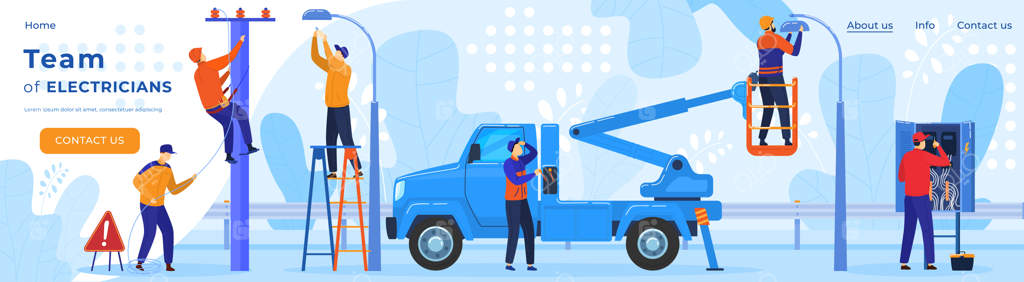 کارگران برق، تعمیرکار خطوط فشار قوی، الگو صفحه وب حرفه‌ای برق‌کار.
