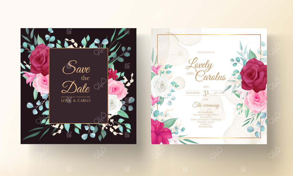 قالب دعوت‌نامه عروسی با قاب گل‌های دست‌کشیده زیبا