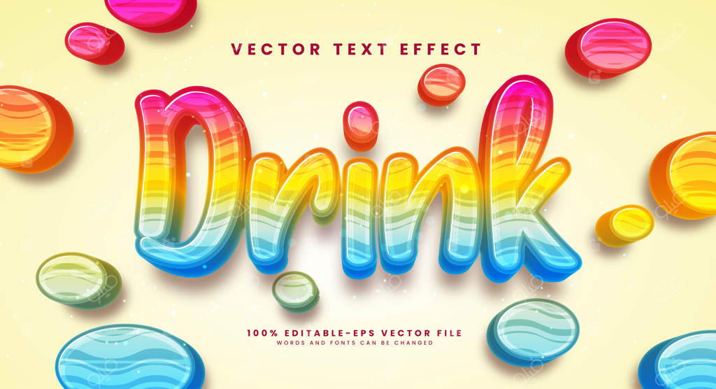 افکت متن وکتور سه‌بعدی رنگارنگ و قابل ویرایش مناسب برای تم آب‌دار