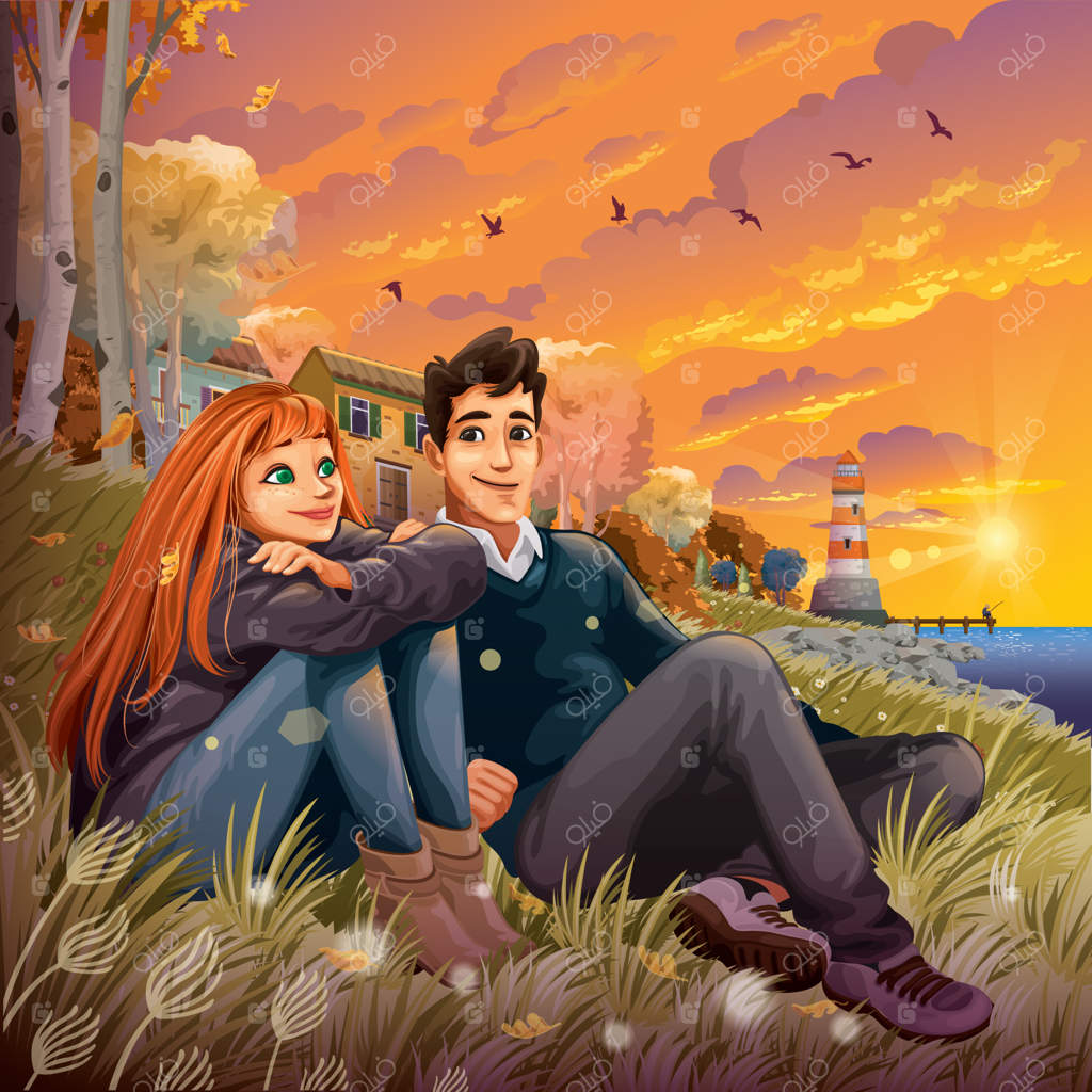 زوج عاشق غروب خورشید