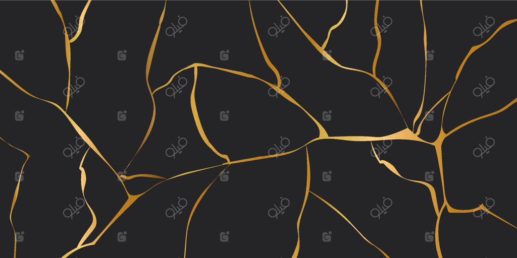 کینتسوگی: خطوط ساده ترک، شکل‌های هندسی آسیایی. سطحی با چاپ ترک‌ها و اثر آن. طرح مدرن بافت طلایی ترک‌خورده.