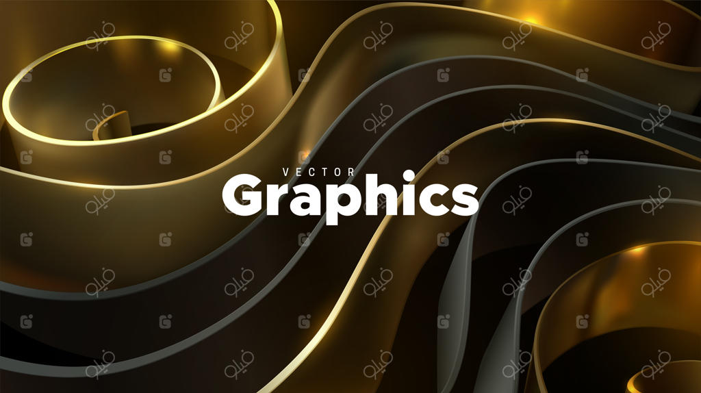 پس‌زمینه انتزاعی با روبان‌های مشکی و طلایی فر ✨