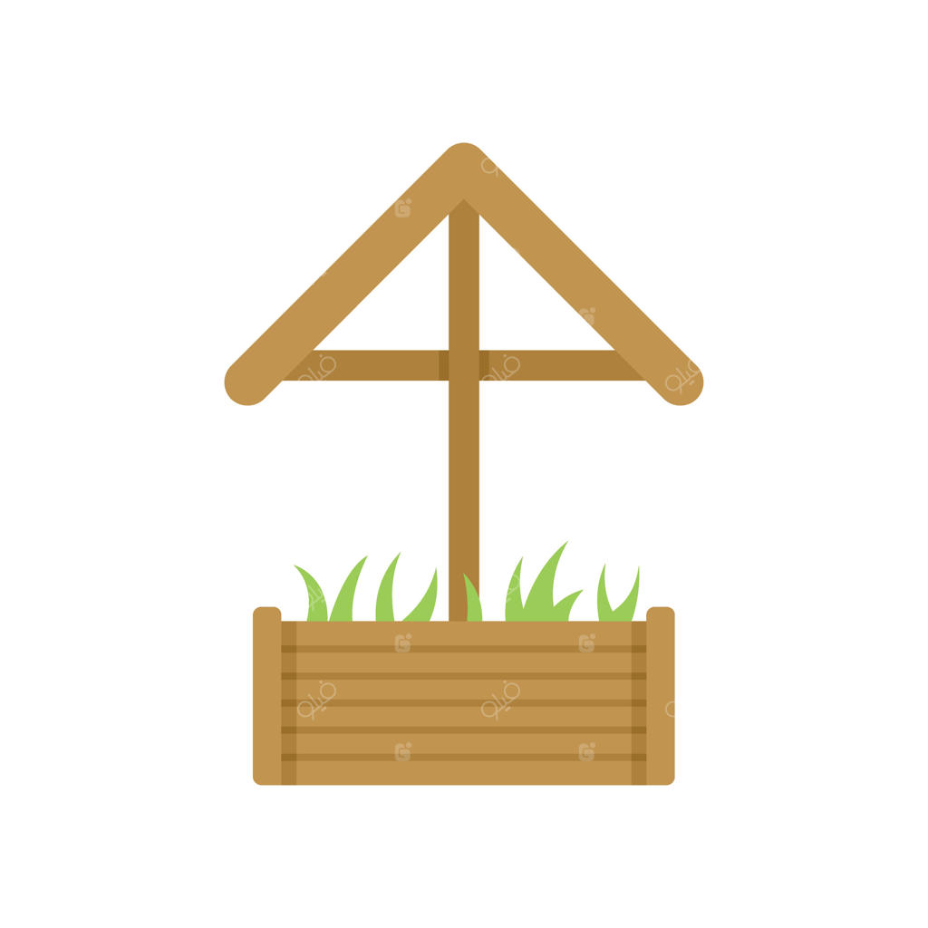 تخت باغ چوبی با سقف مثلثی برای محافظت از گیاهان