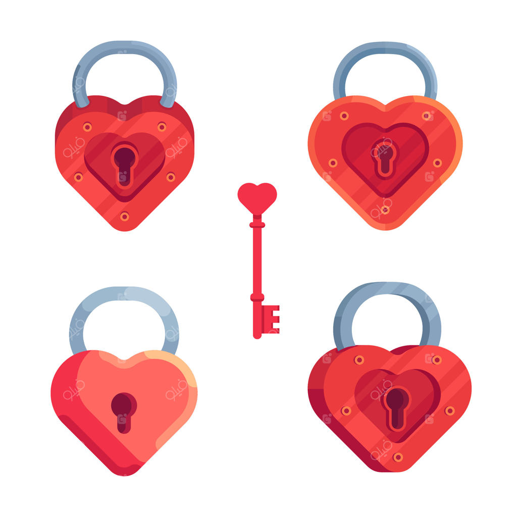 تصاویر قفل‌های بسته قرمز به شکل قلب همراه با کلیدشان