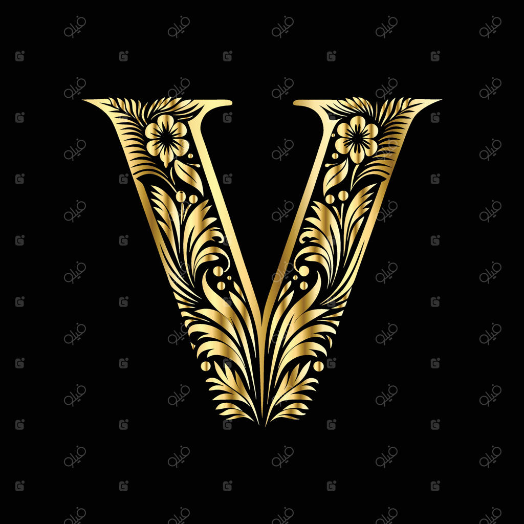حرف V طلایی روی زمینه سیاه
