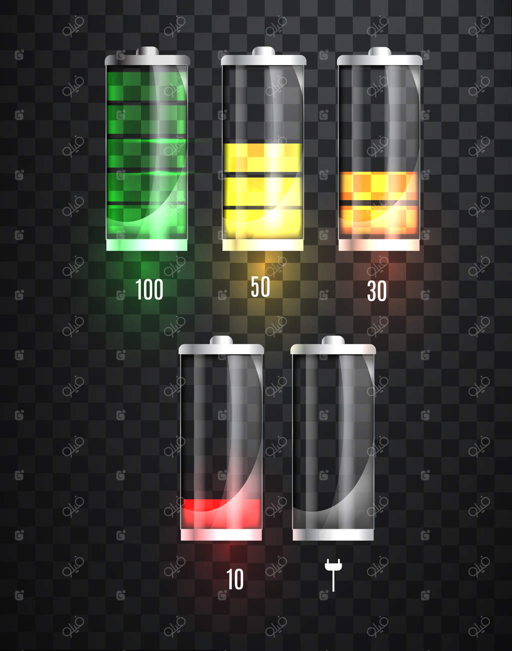 شارژ باتری: نمایشگر وضعیت شارژ باتری.