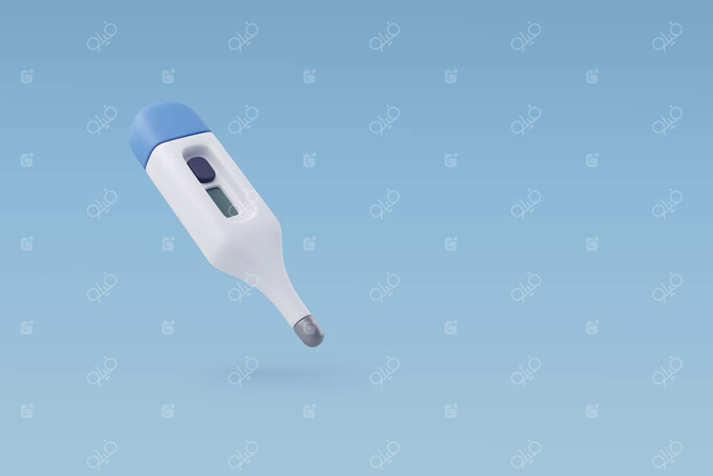 ترمومتر پزشکی الکترونیکی سه‌بعدی برای اندازه‌گیری دما در مفهوم سلامت و درمان