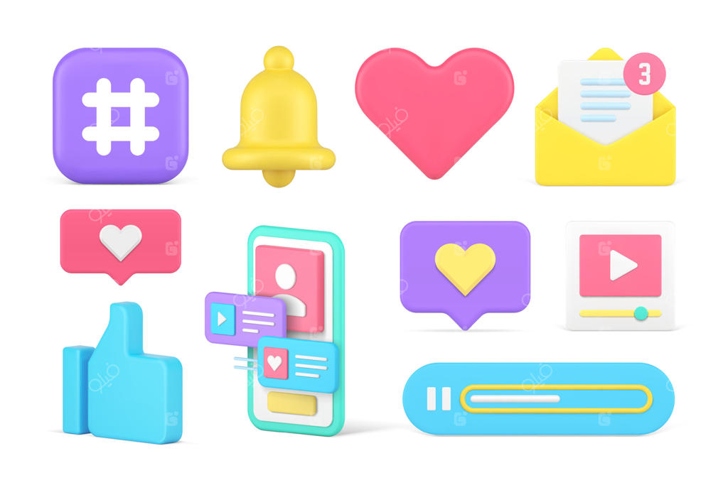 آیکن سه‌بعدی و واقعی اپلیکیشن شبکه‌های اجتماعی: ارتباط، گپ و گفت، و شبکه دیجیتال بر روی تلفن هوشمند