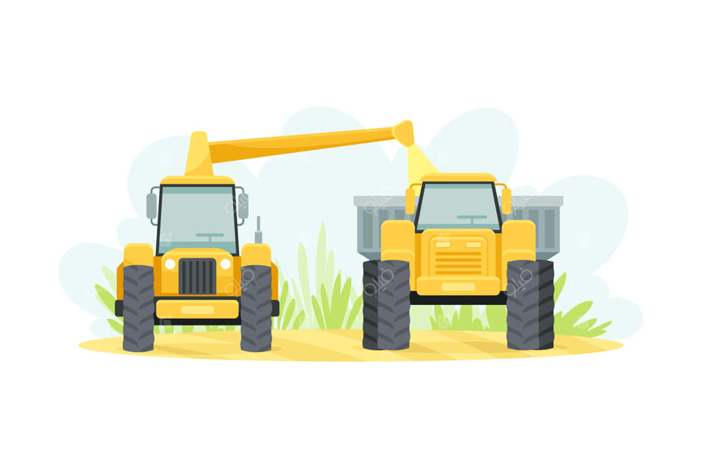 تصویرسازی ماشین‌آلات و تجهیزات کشاورزی صنعتی، کمباین و کامیون