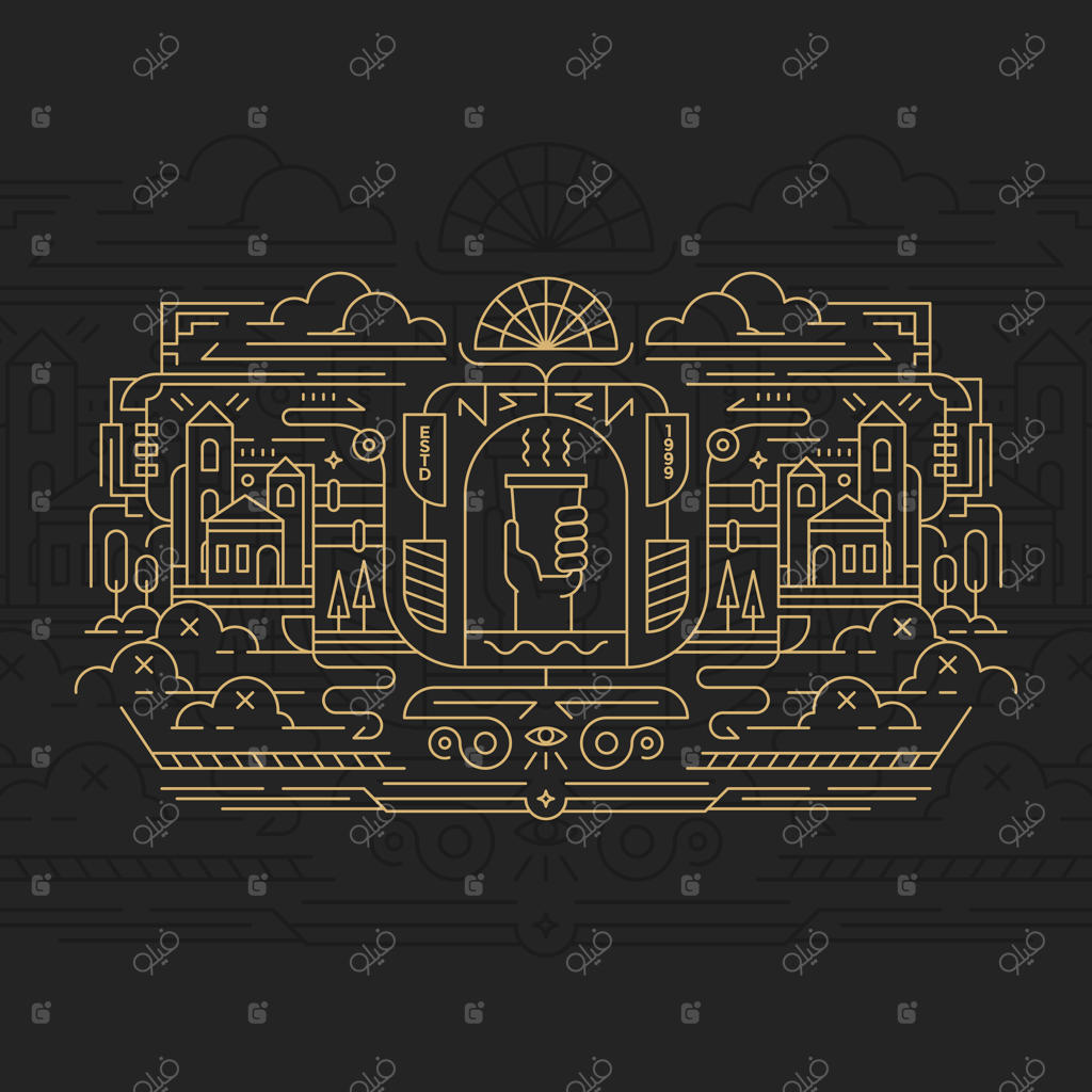 طرح خطی قدیمی و تک‌رنگ برای پس‌زمینه کافی‌شاپ و بسته‌بندی