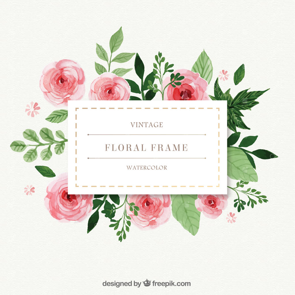 قاب گل‌های رز دست‌نقاشی شده با برگ‌ها