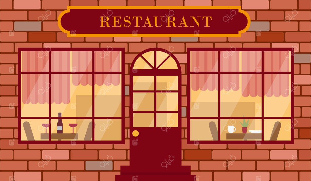 نمای بیرونی رستوران یا تصویر دقیق از ظاهر خارجی رستوران.