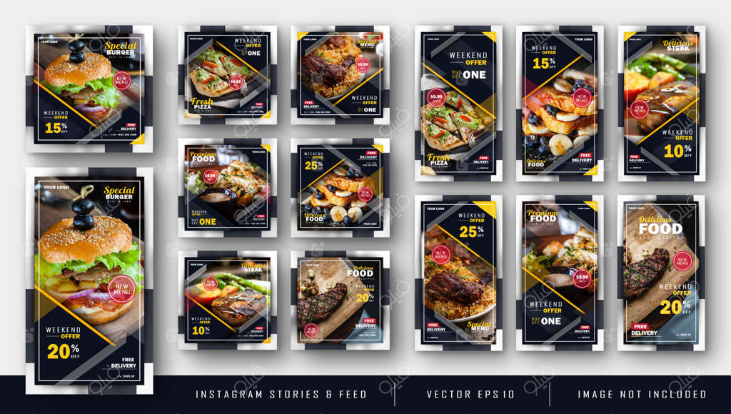 قالب کیت بسته غذایی اینستاگرام با تم تیره