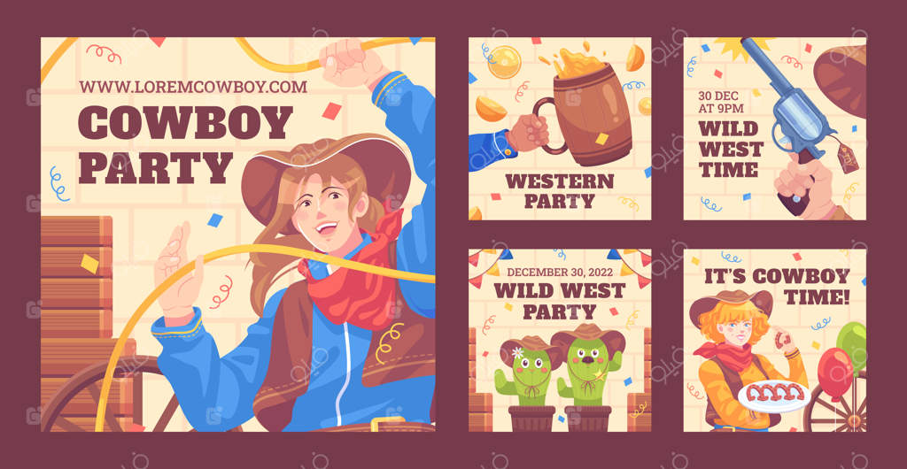 مجموعه پست‌های اینستاگرام برای مهمانی کابوی فلت