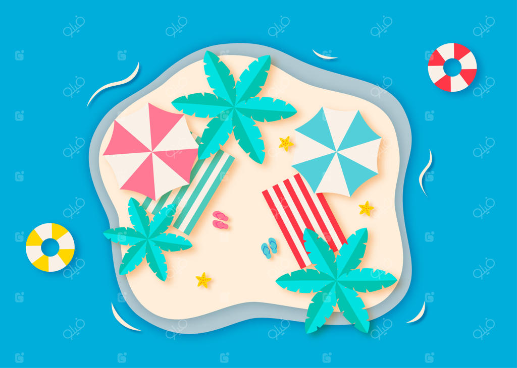 سلام تابستان با پس‌زمینه‌ای از ساحل به سبک هنری کاغذی