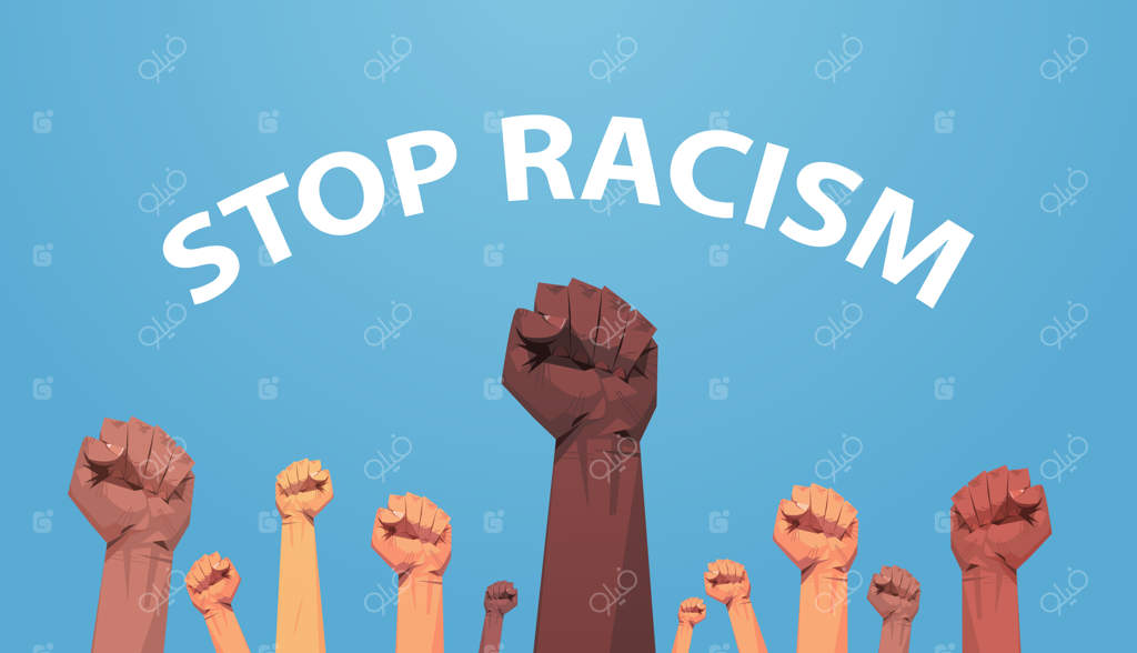 فعالان چند نژادی با مشت‌های برافراشته: پوستر علیه نژادپرستی و تبعیض، برابری نژادی و عدالت اجتماعی
