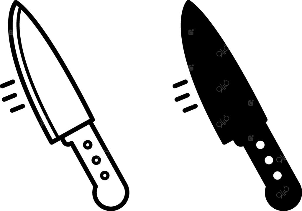 نمادهای چاقو: تصاویر سیاه و سفید برای برش غذا و مفهوم پخت و پز