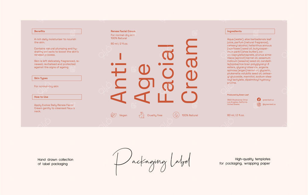 پترن طراحی برچسب لوازم آرایشی با نقاشی خطی دستی به صورت وکتور