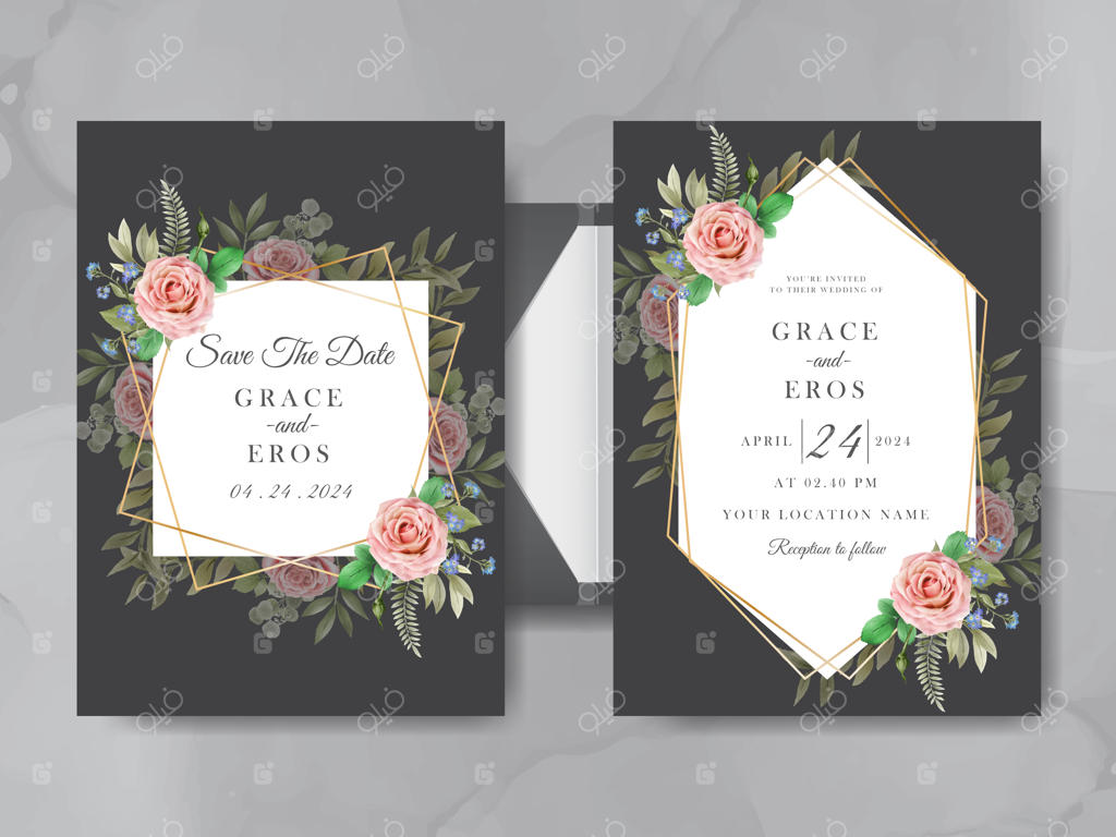 کارت دعوت عروسی با طراحی دست‌ساز گل‌های زیبا