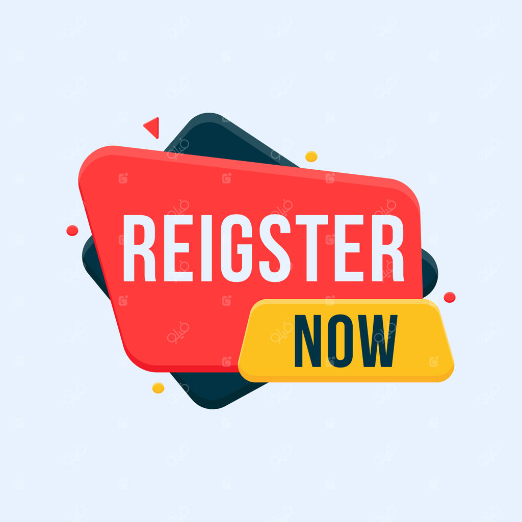 لیبل و بنر قرمز و زرد با متن «همین حالا ثبت نام کنید»