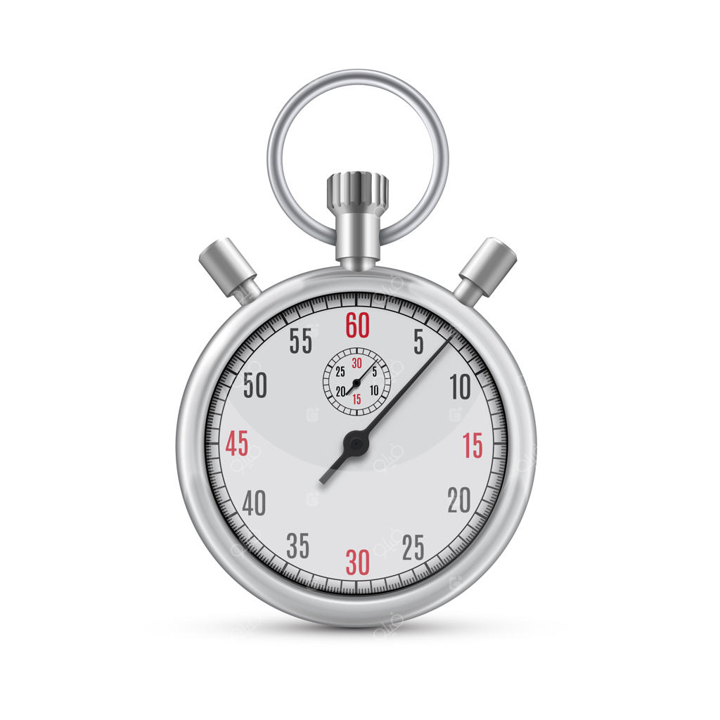 تصویر واقعی کرنومتر آنالوگ مکانیکی با روکش کروم بر روی زمینه سفید. نماد سرعت یا موفقیت ورزشی. تجهیزات ورزشی