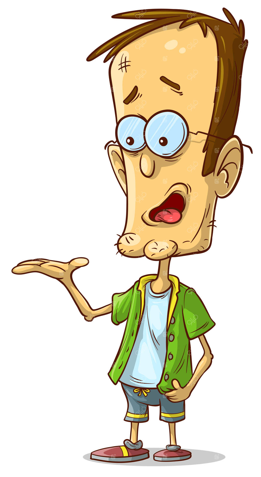 پسر بامزه و خندان کارتونی با عینک و شلوارک - برنامه‌نویس قهار!