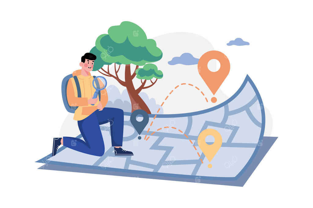 مسافر مرد در حال جستجوی مقصد گردشگری روی نقشه
