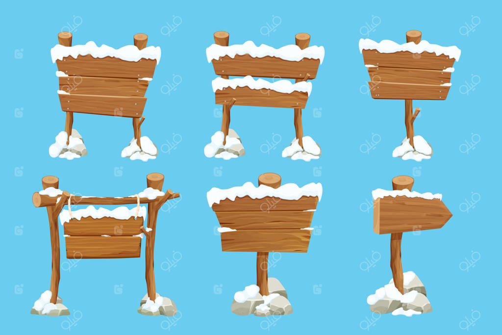 تابلوی چوبی قدیمی با برف به سبک کارتونی