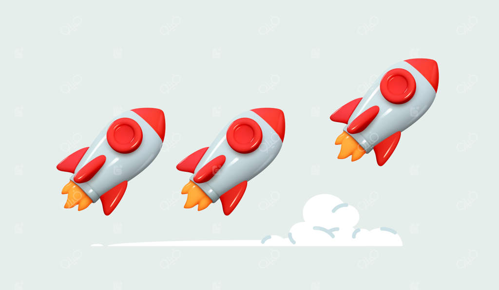 مجموعه آیکون‌های سه‌بعدی موشک: نمادهای خلاقانه و واقعی از موشک‌های فضایی. لوگو سفینه فضایی. معرفی محصول تجاری به بازار. تصویرسازی وکتور