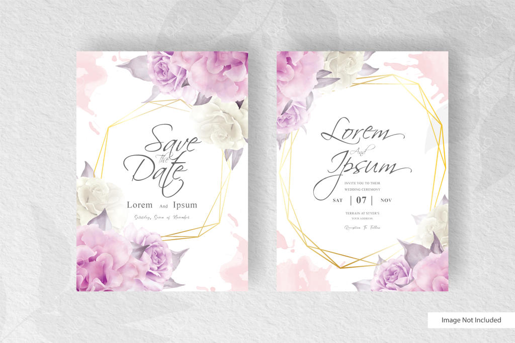 طرح قالب کارت دعوت عروسی مینیمال و آبرنگی با گل‌آرایی