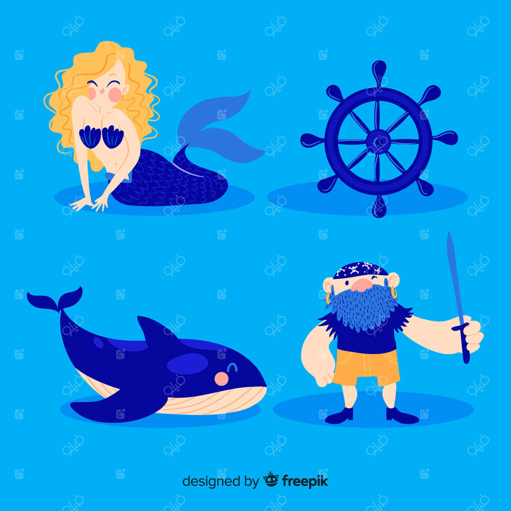 مجموعه‌ای از شخصیت‌های دریایی دست‌کشیده