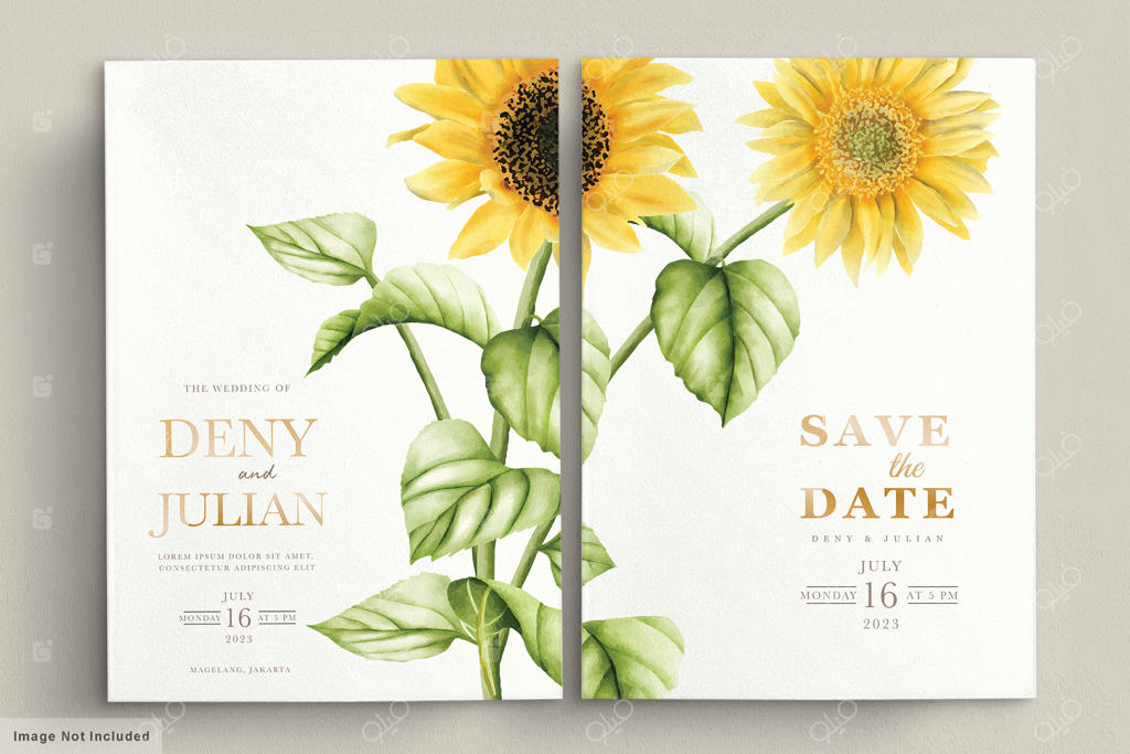 کارت دعوت عروسی با طرح گل آفتابگردان آبرنگی