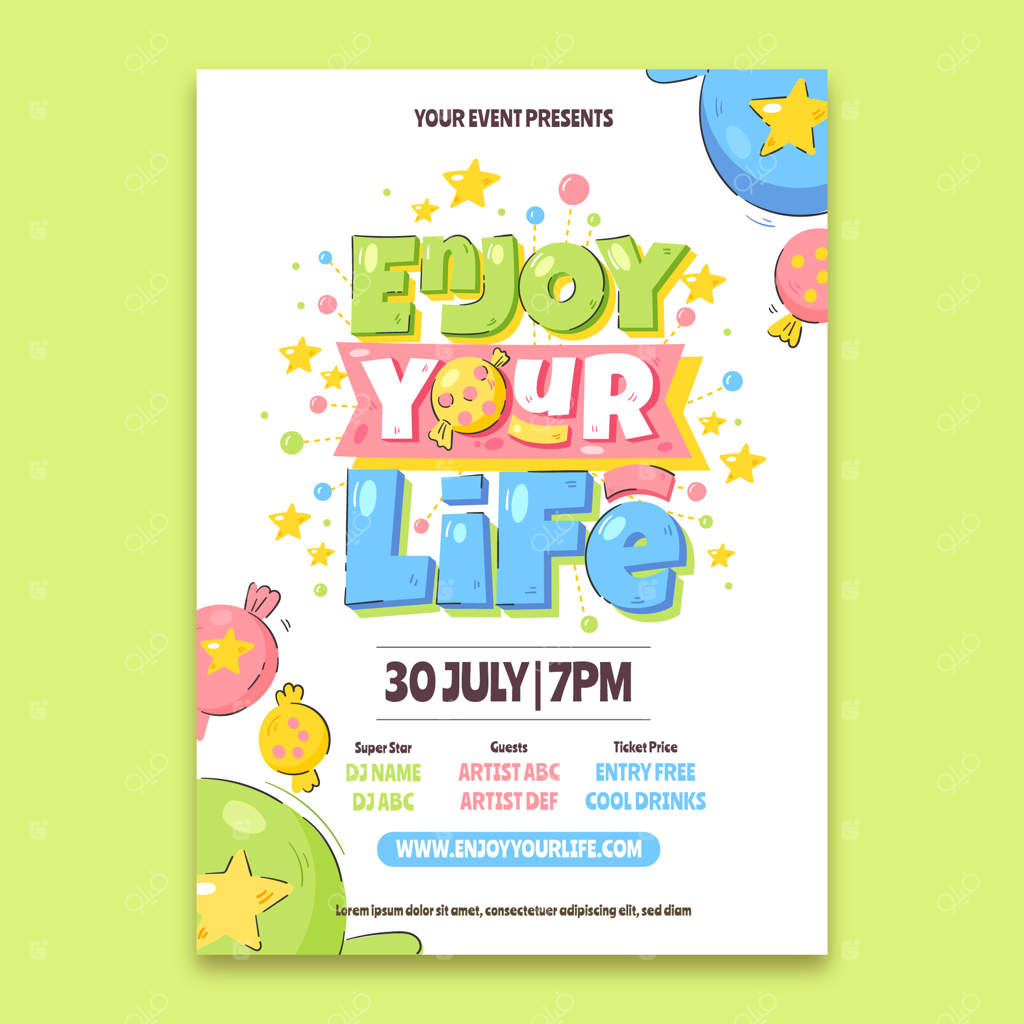 قالب پوستر رنگارنگ با طراحی دستی و زیبا