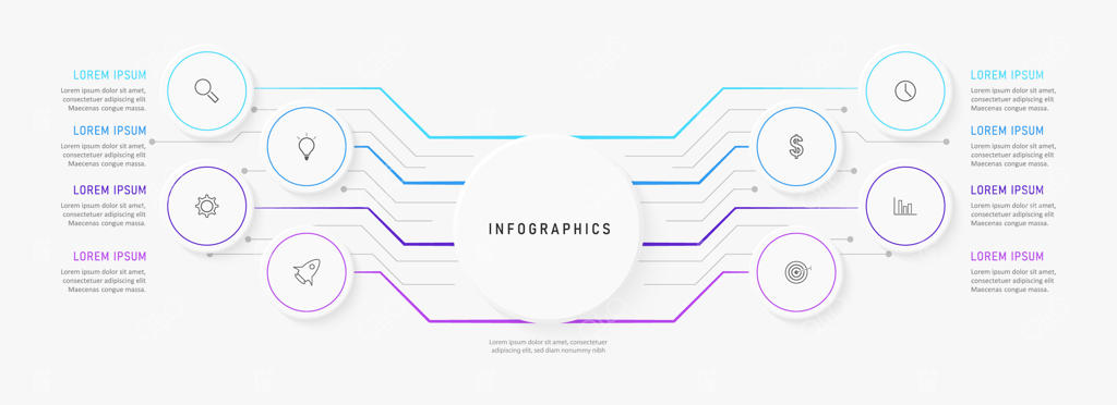 اینفوگرافیک با آیکون‌ها و گزینه‌ها یا مراحل
