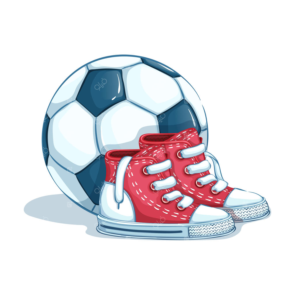 یک جفت کفش ورزشی بچه‌گانه و یک توپ فوتبال. بازگشت به مدرسه. لوازم ورزشی. جدا شده.