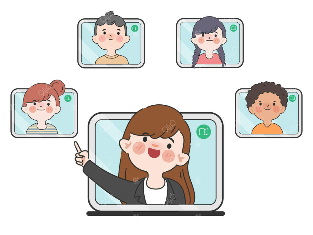 تصویر دست‌کشیده دانش‌آموز و آموزش آنلاین با لپ‌تاپ، یادگیری در هر مکان