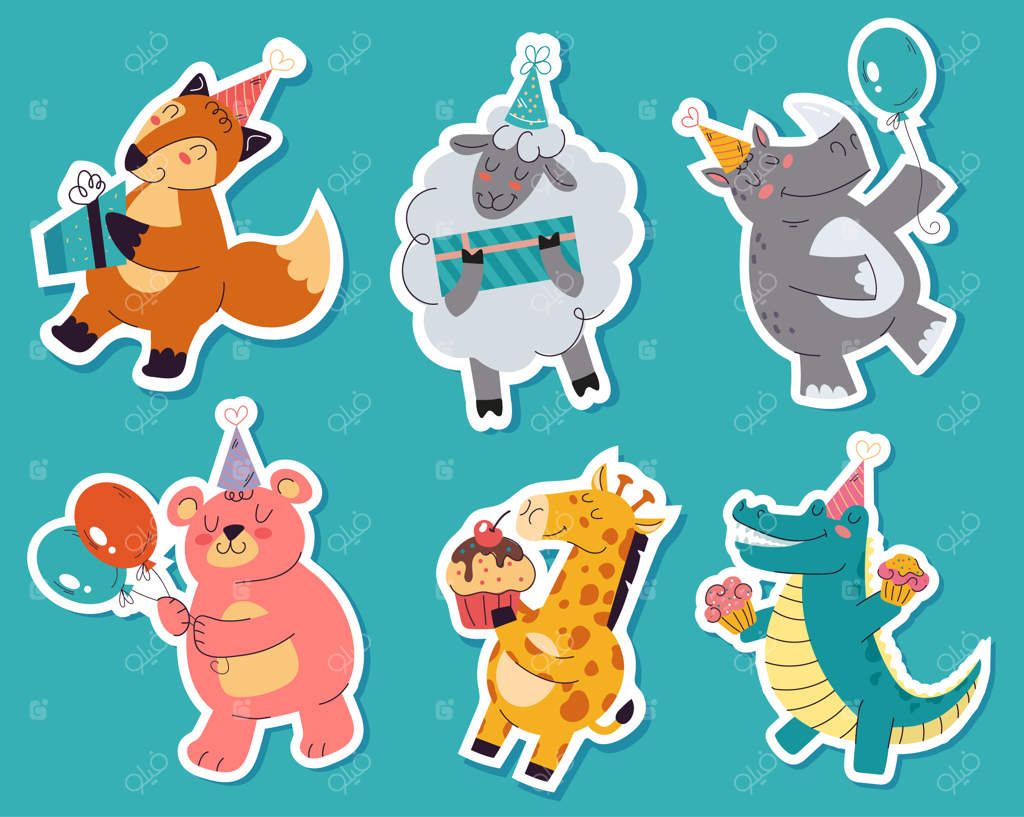 تولدت مبارک! مجموعه برچسب‌های بامزه کارتونی حیوانات برای جشن‌ها
