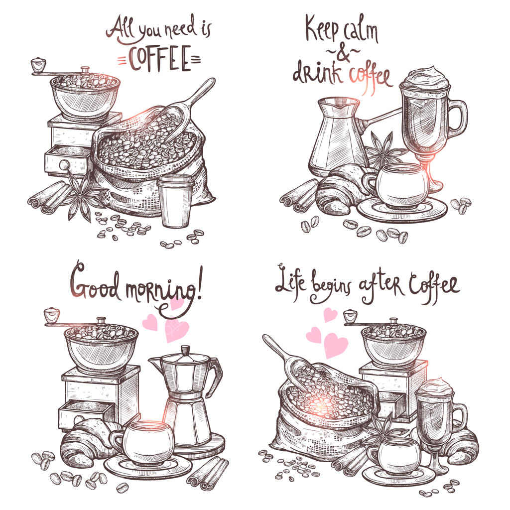 ست قهوه روی زمینه سفید