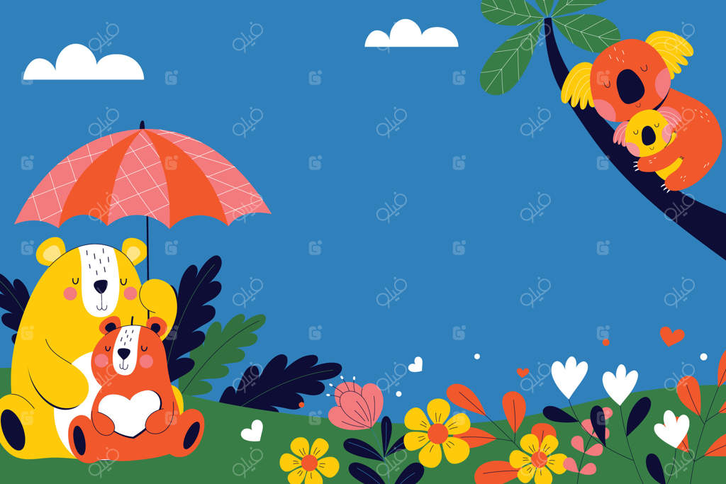 خرس‌های بازیگوش و کوالاها در باغی رنگارنگ