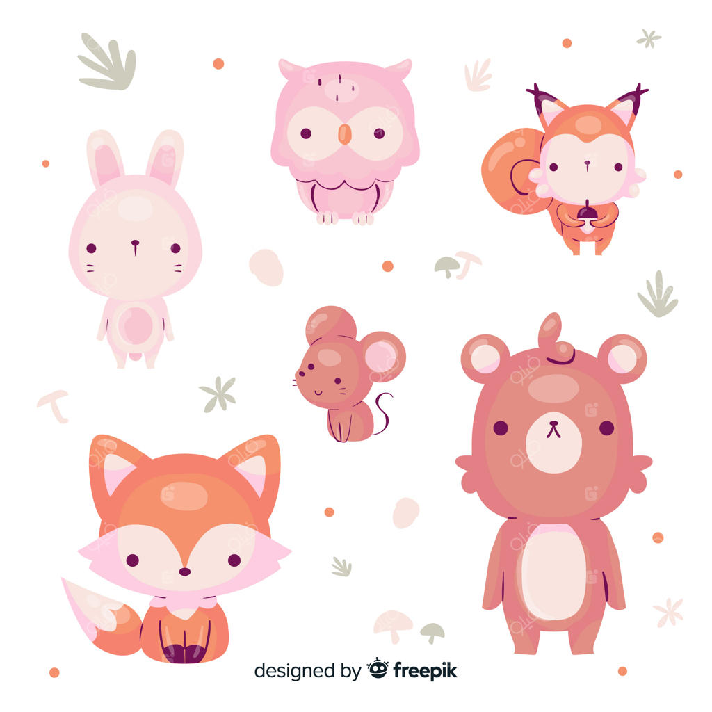 حیوانات جنگل در پاییز، با طراحی دستی