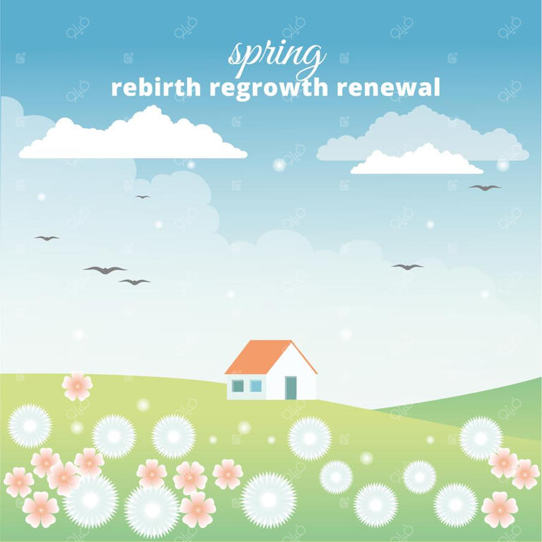 طراحی منظره بهاری با سبک فلت و وکتور