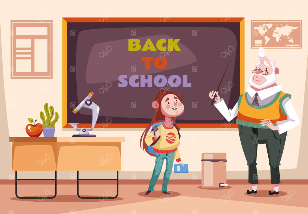 معلم در کنار تخته در کلاس درس - بازگشت به مدرسه