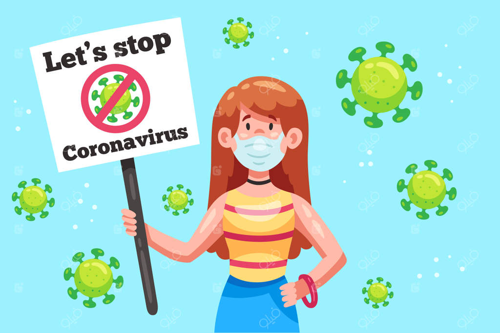 زنی با پلاکارد در اعتراض به کروناویروس