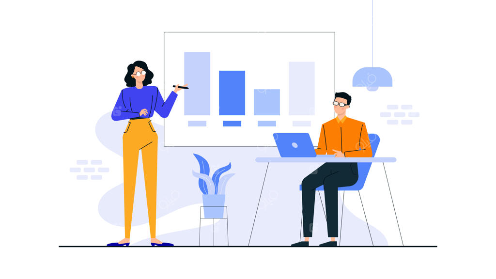 دو نفر در حال توضیح دادن رشد کسب‌ و کار